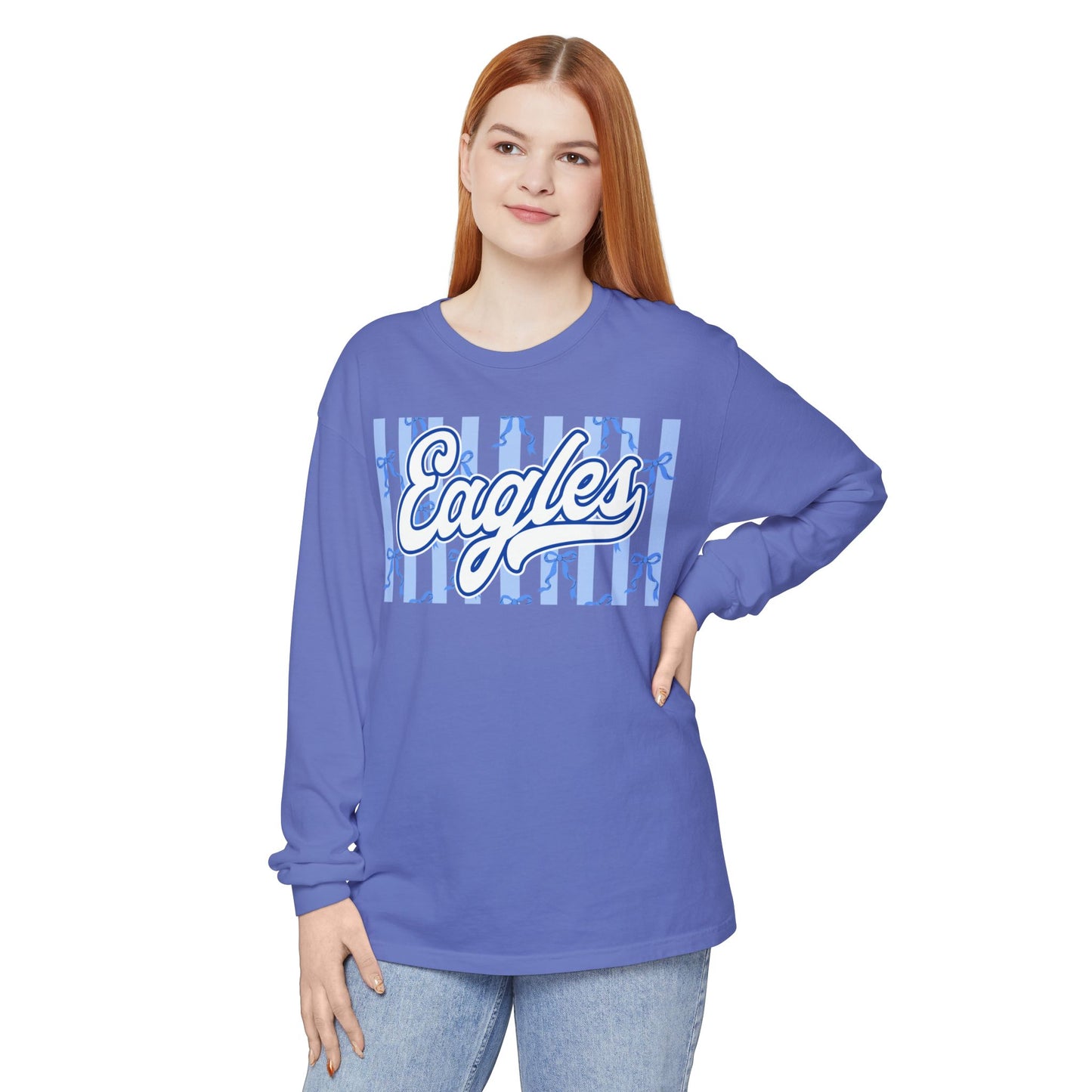Comfort Colors Long Sleeve "Eagles Coquette Bow" Tee