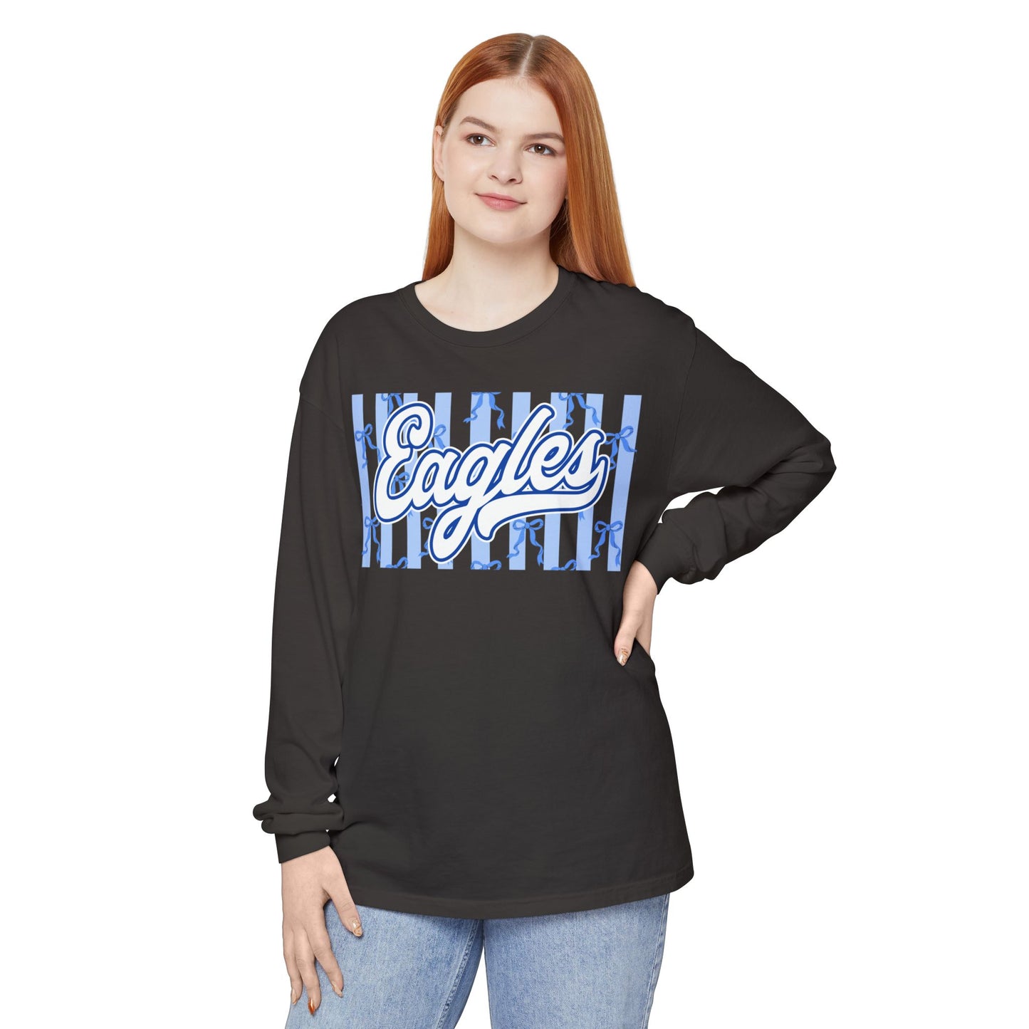 Comfort Colors Long Sleeve "Eagles Coquette Bow" Tee