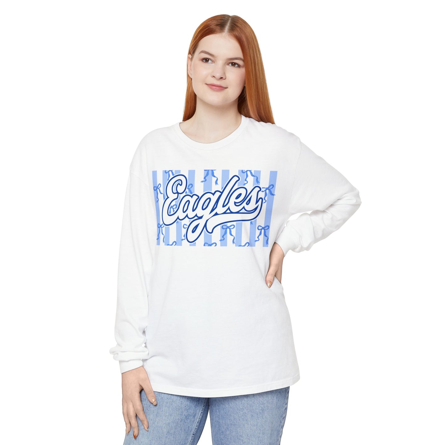 Comfort Colors Long Sleeve "Eagles Coquette Bow" Tee