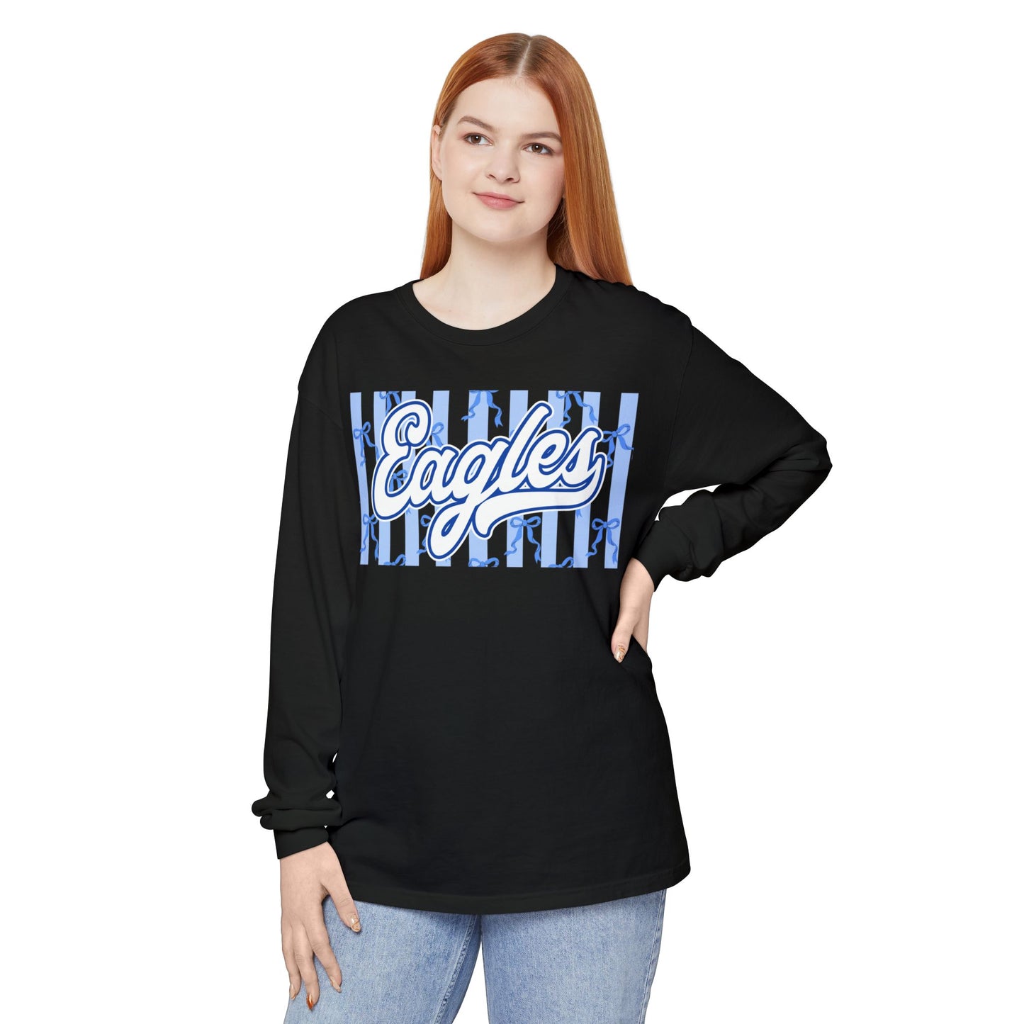 Comfort Colors Long Sleeve "Eagles Coquette Bow" Tee