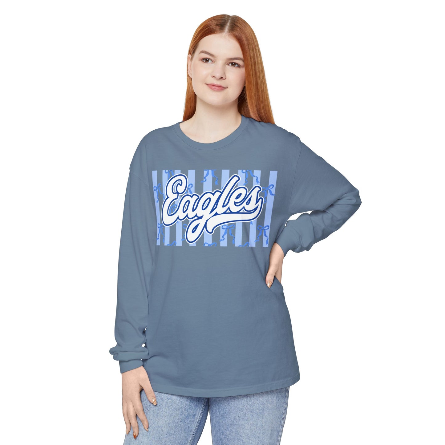 Comfort Colors Long Sleeve "Eagles Coquette Bow" Tee