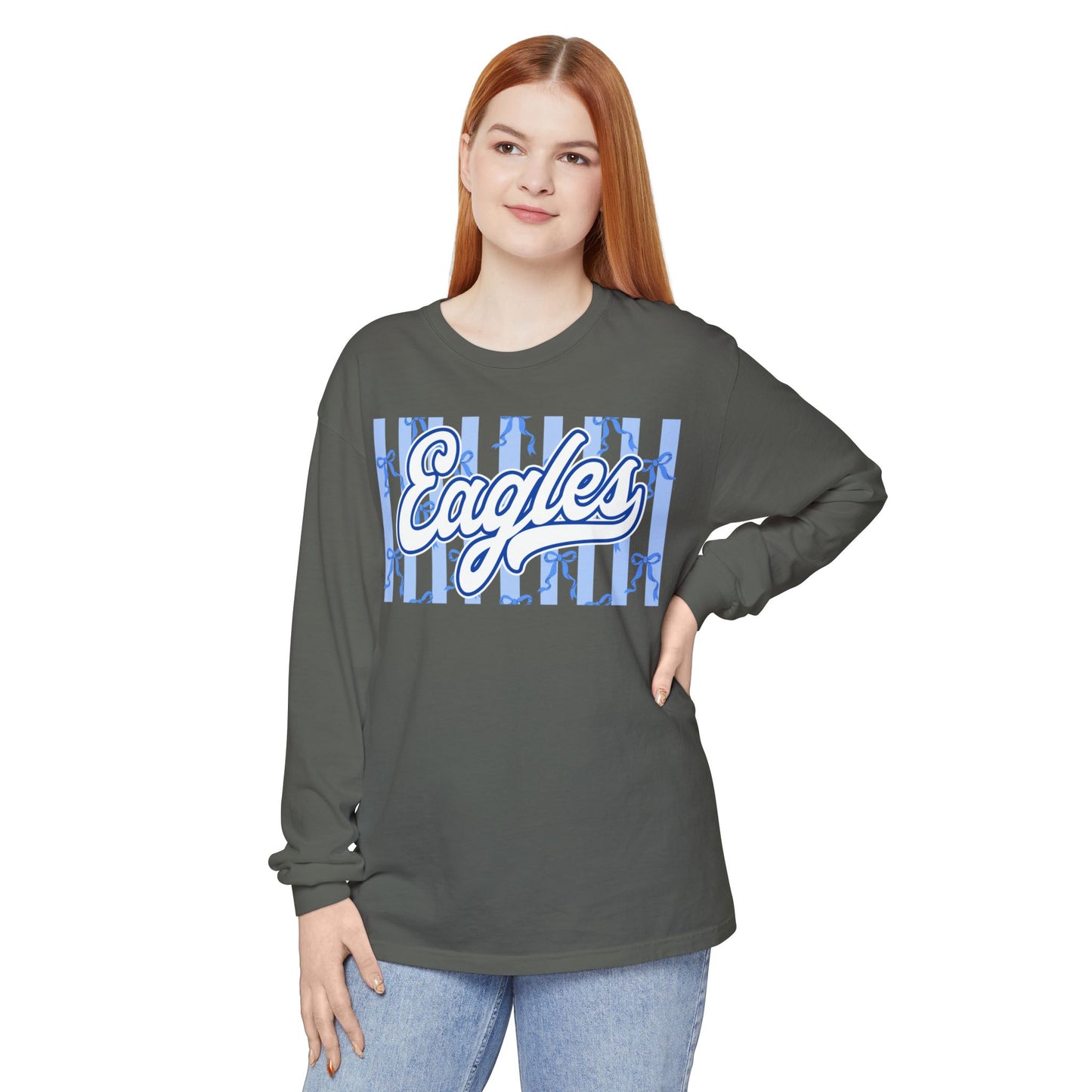 Comfort Colors Long Sleeve "Eagles Coquette Bow" Tee