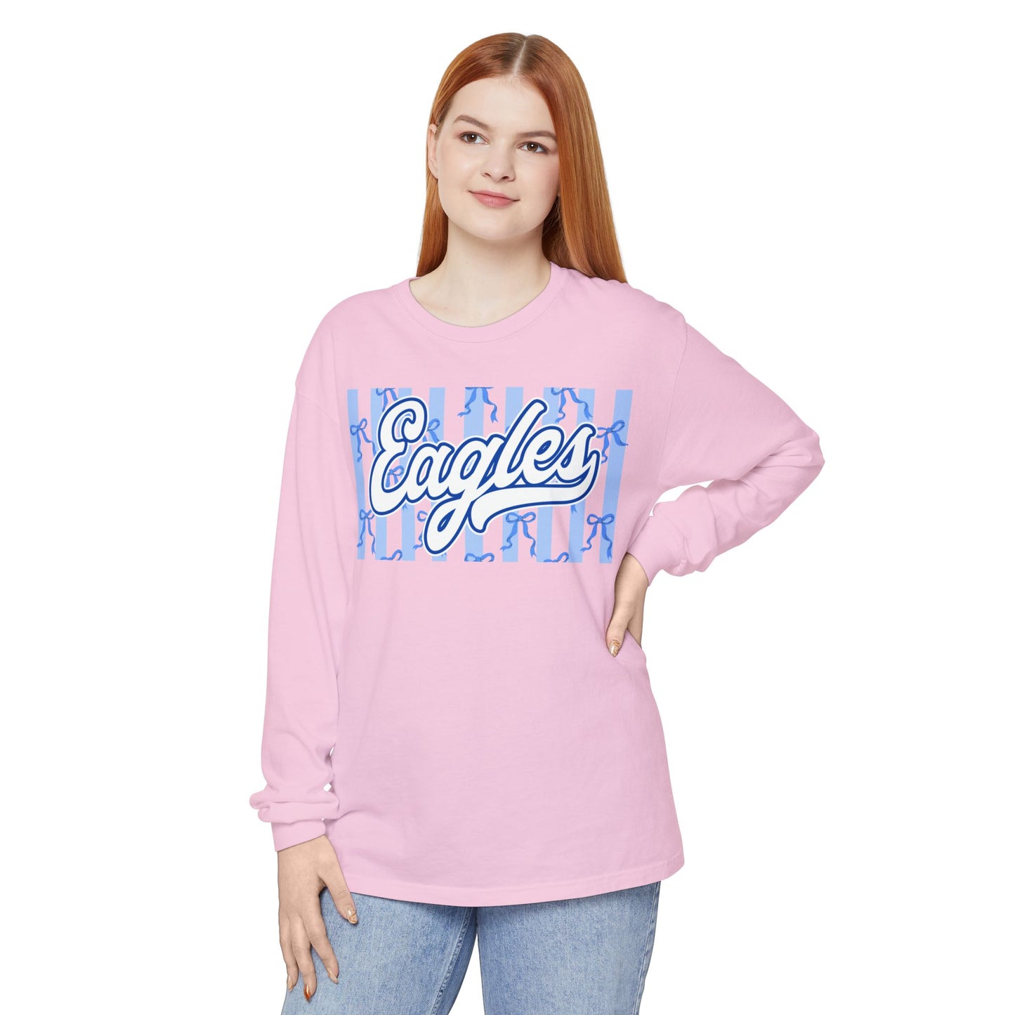 Comfort Colors Long Sleeve "Eagles Coquette Bow" Tee
