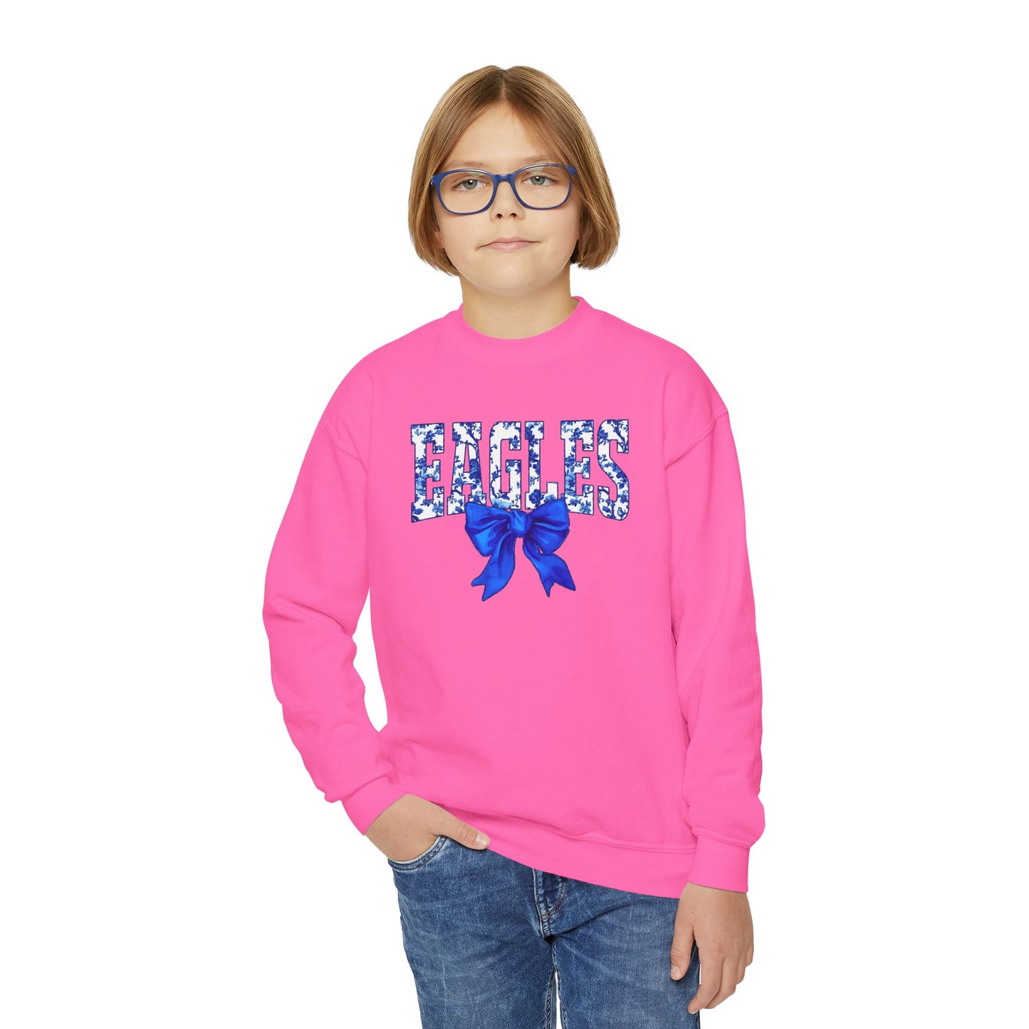 Youth "Floral Eagles Bow" Crewneck Sweatshirt