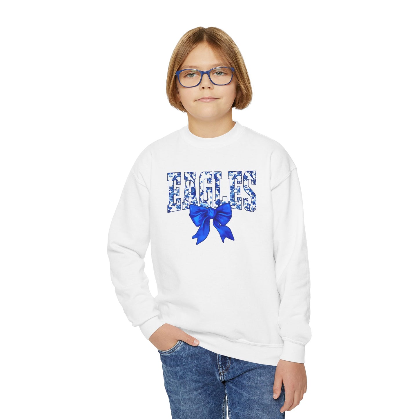 Youth "Floral Eagles Bow" Crewneck Sweatshirt