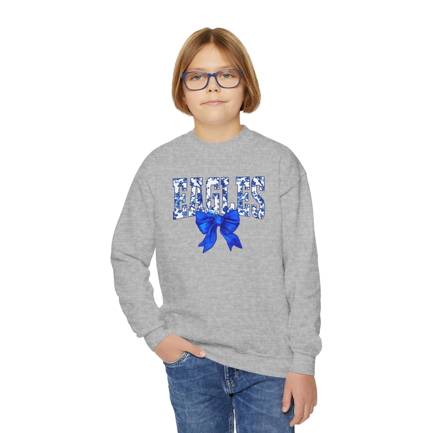 Youth "Floral Eagles Bow" Crewneck Sweatshirt