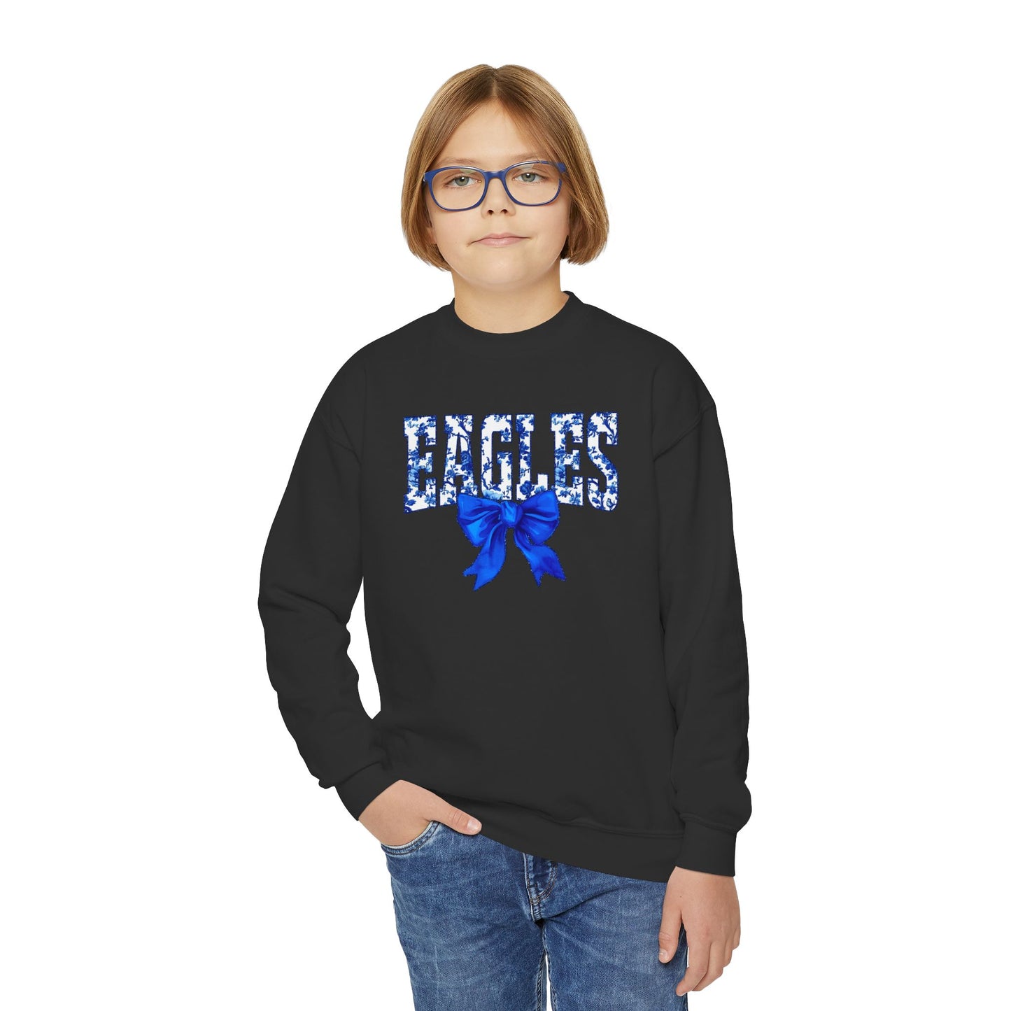 Youth "Floral Eagles Bow" Crewneck Sweatshirt