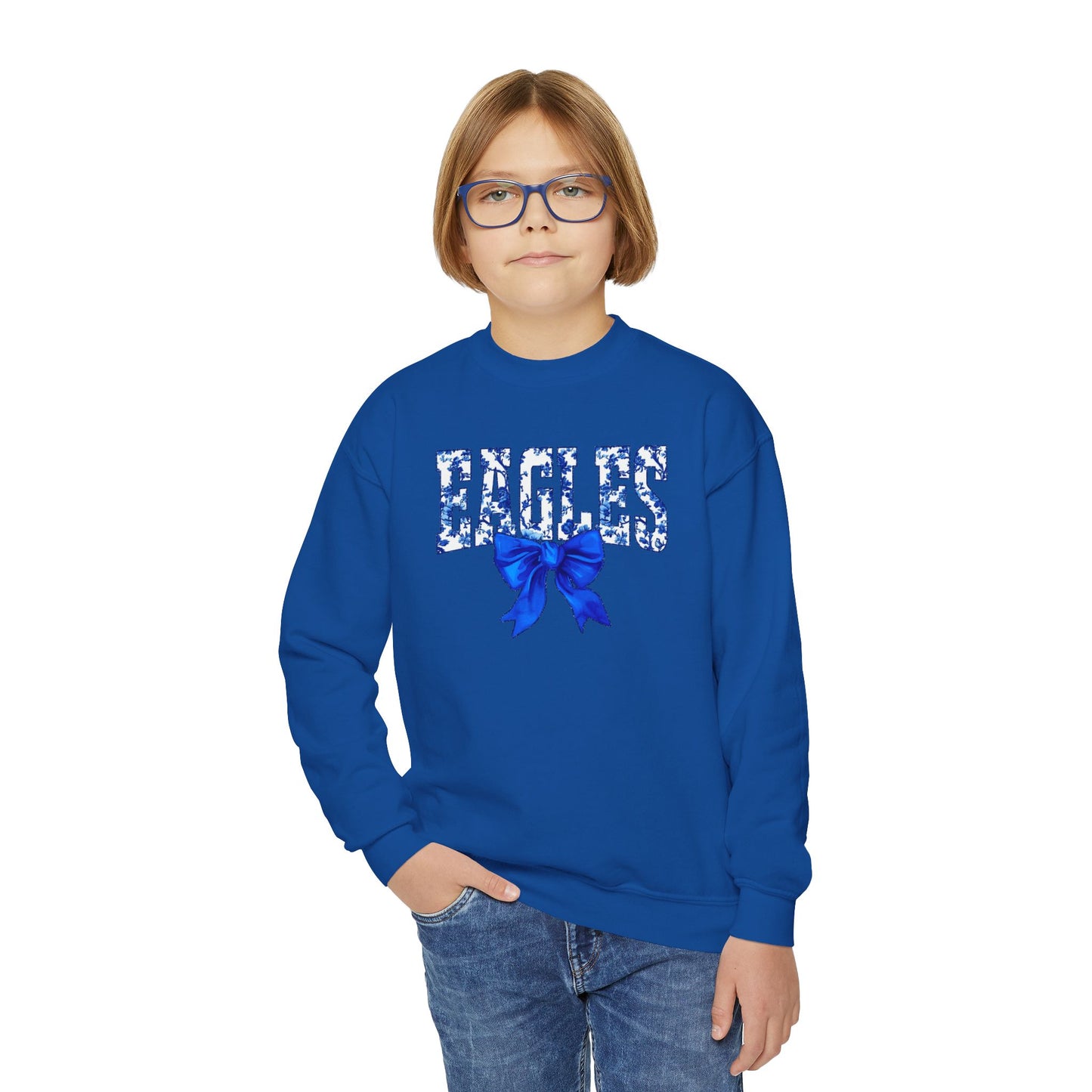 Youth "Floral Eagles Bow" Crewneck Sweatshirt