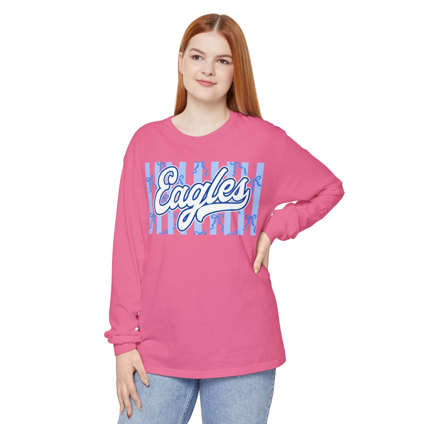 Comfort Colors Long Sleeve "Eagles Coquette Bow" Tee